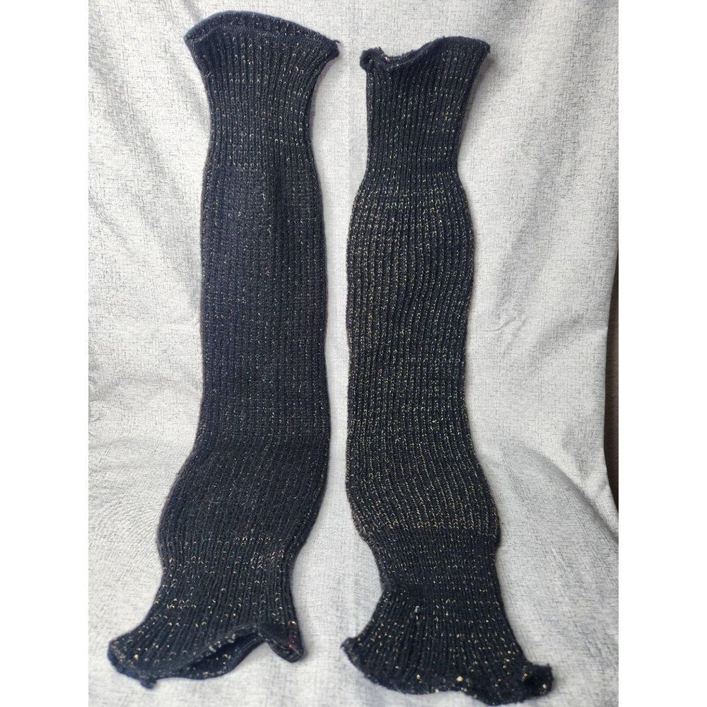 Vintage Leg Warmers Black and Gold Knit Ruffle at Both Ends Retro & Cozy